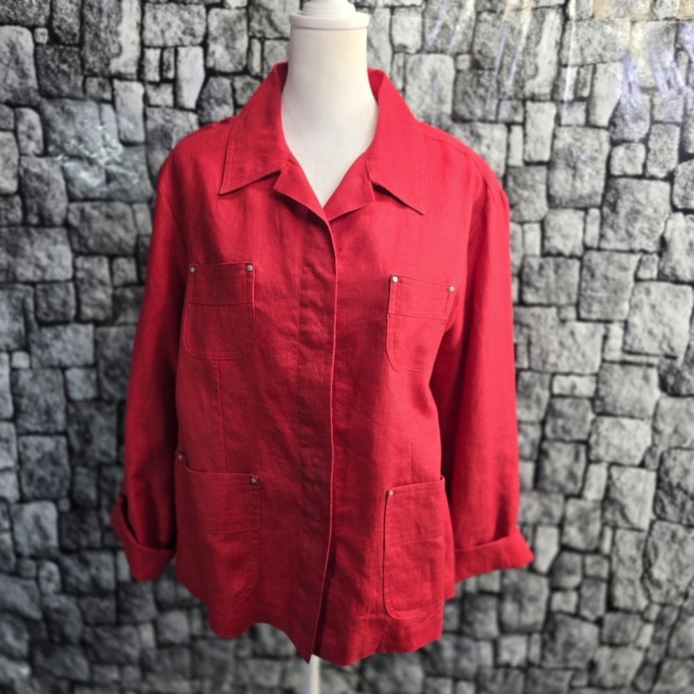 Real Comfort by Chadwicks 100% Linen Red Shirt. Size 12